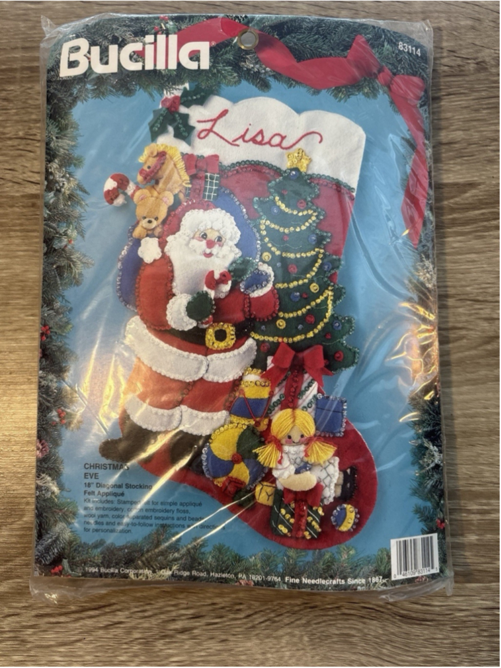 Vintage Bucilla Felt Stocking Applique Kit CHRISTMAS EVE 83114 NEW